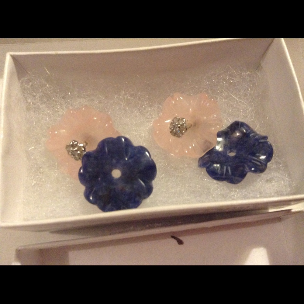 Diamond and gem earring with 2 set of jackets